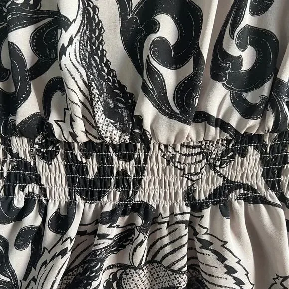 Alfani Petite Blouse 10P Black Beige Print Peplum Waist 3/4 Sleeve - Picture 5 of 5